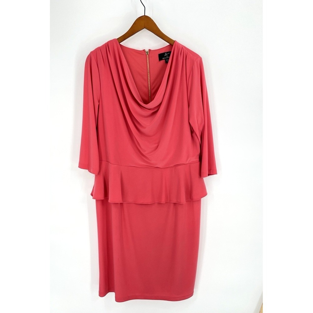 NWT Lemmie‎ for Nina Leonard 1X Cocktail Party Coral Dress Layered Draped Neck